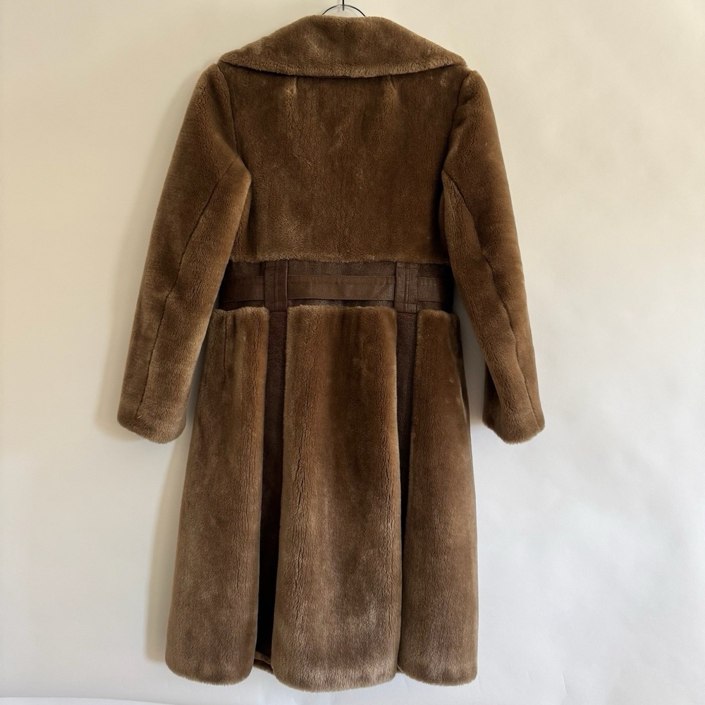 Borgana Fairmoor Vintage Faux Fur Faux Suede Belted Coat Small Mob Wife Gangster - Picture 5 of 13